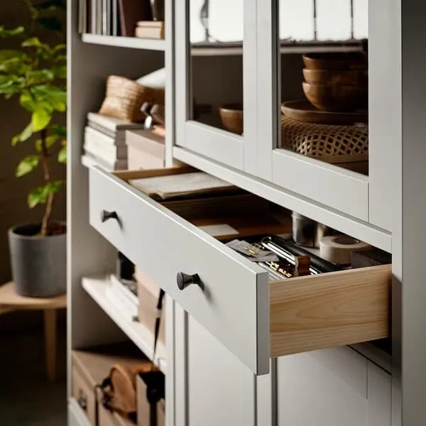 IDANÄS storage combination w glass doors, white, 244x39x211 cm