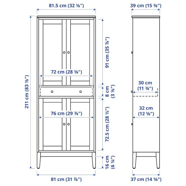 IDANÄS storage combination w glass doors, white, 244x39x211 cm