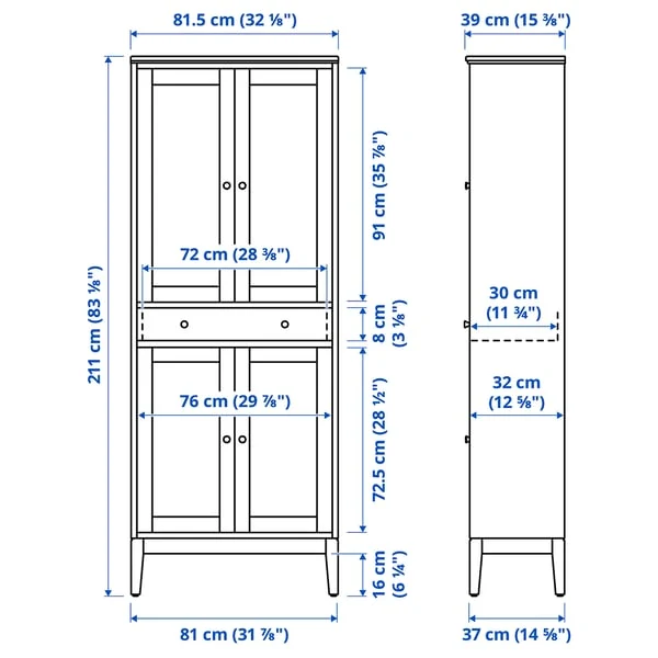 IDANÄS storage combination w glass doors, white, 244x39x211 cm
