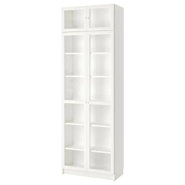 BILLY / OXBERG bookcase w height extension ut/drs, white/glass, 80x41x237 cm