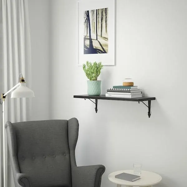 BERGSHULT / KROKSHULT wall shelf, brown-black/anthracite, 80x30 cm
