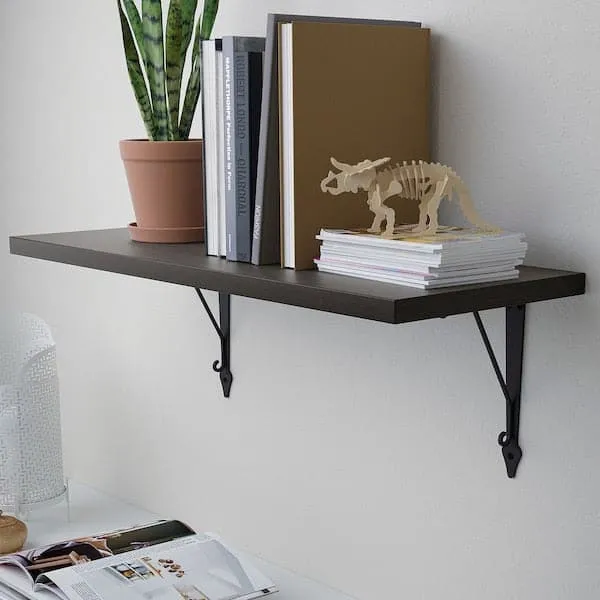 BERGSHULT / KROKSHULT wall shelf, brown-black/anthracite, 80x30 cm