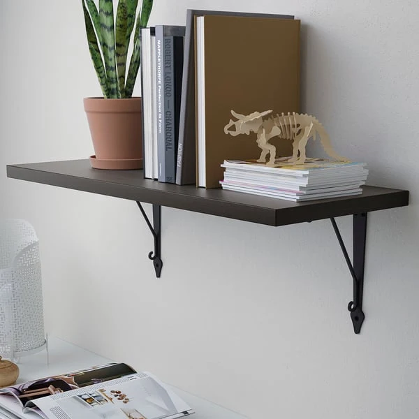 BERGSHULT / KROKSHULT wall shelf, brown-black/anthracite, 80x30 cm