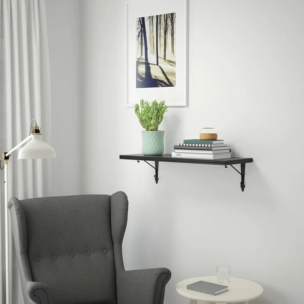BERGSHULT / KROKSHULT wall shelf, brown-black/anthracite, 80x30 cm