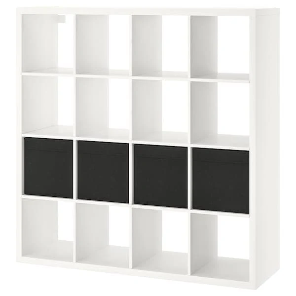 KALLAX shelving unit with 4 inserts, white, 147x147 cm