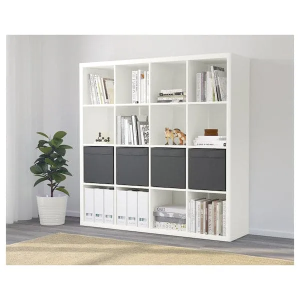 KALLAX shelving unit with 4 inserts, white, 147x147 cm