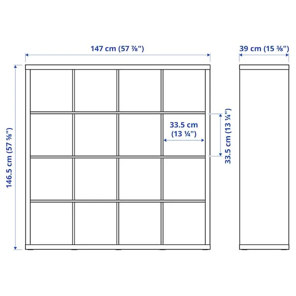 KALLAX shelving unit with 4 inserts, white, 147x147 cm
