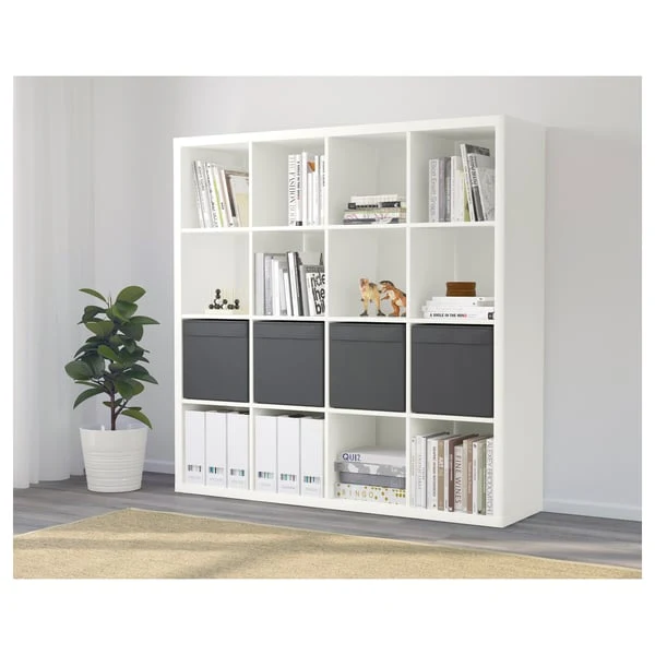 KALLAX shelving unit with 4 inserts, white, 147x147 cm
