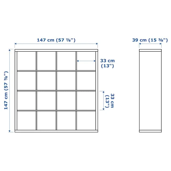 KALLAX shelving unit with 4 inserts, black-brown, 147x147 cm