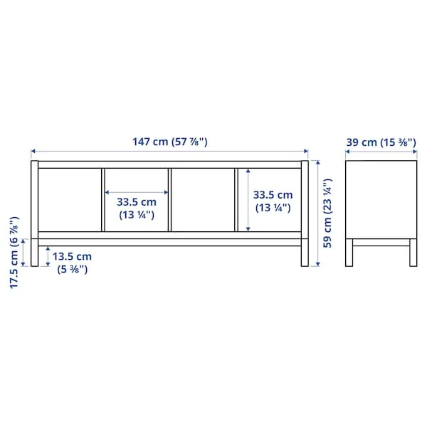 KALLAX shelving unit with underframe, white/white, 147x59 cm