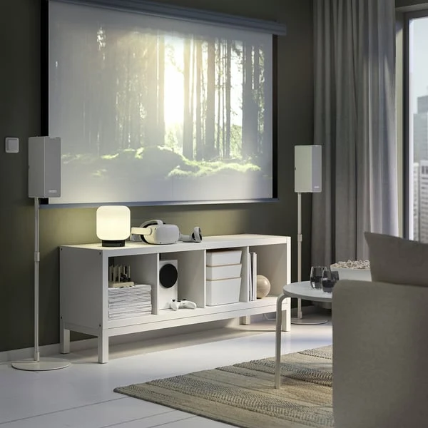 KALLAX shelving unit with underframe, white/white, 147x59 cm