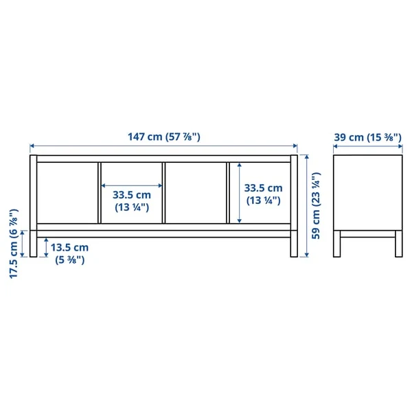 KALLAX shelving unit with underframe, white/white, 147x59 cm