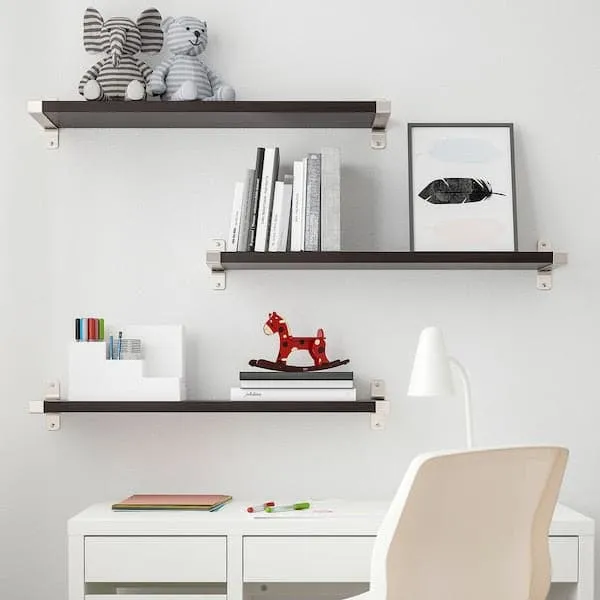 BERGSHULT / GRANHULT wall shelf combination, brown-black/nickel-plated, 80x20 cm