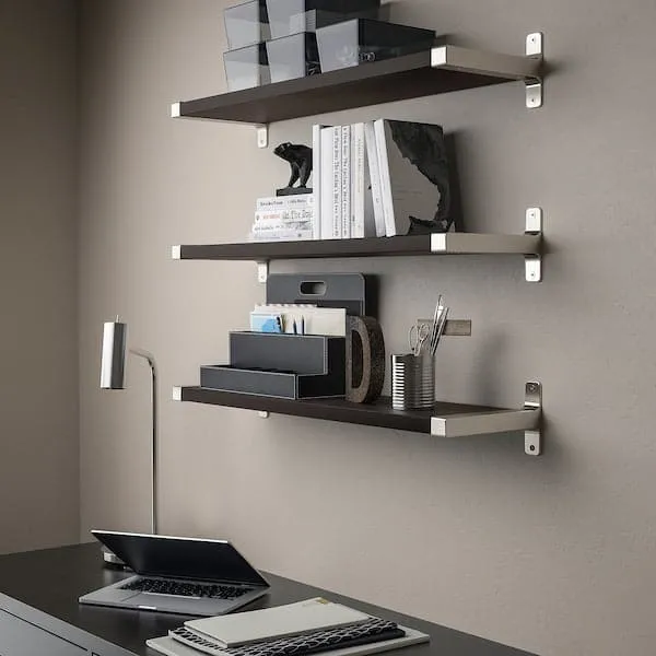 BERGSHULT / GRANHULT wall shelf combination, brown-black/nickel-plated, 80x20 cm