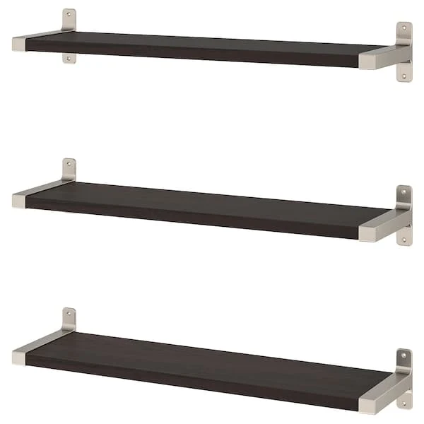BERGSHULT / GRANHULT wall shelf combination, brown-black/nickel-plated, 80x20 cm