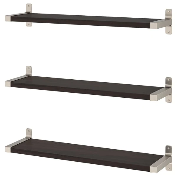 BERGSHULT / GRANHULT wall shelf combination, brown-black/nickel-plated, 80x20 cm