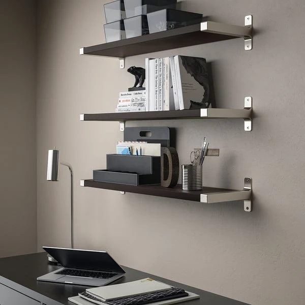 BERGSHULT / GRANHULT wall shelf combination, brown-black/nickel-plated, 80x20 cm