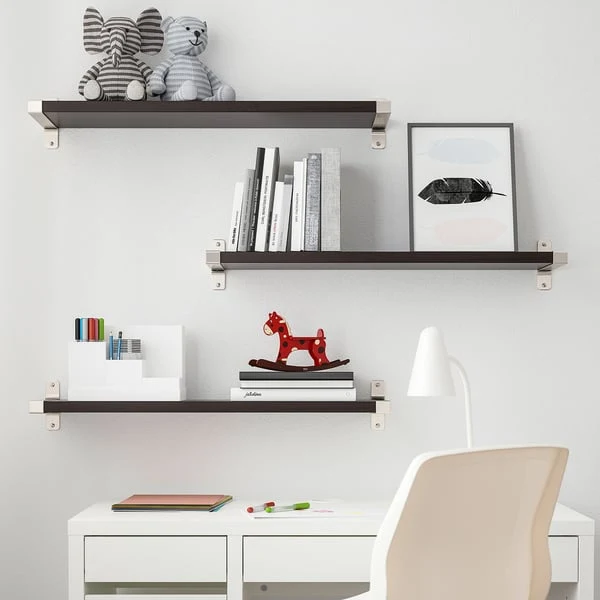 BERGSHULT / GRANHULT wall shelf combination, brown-black/nickel-plated, 80x20 cm