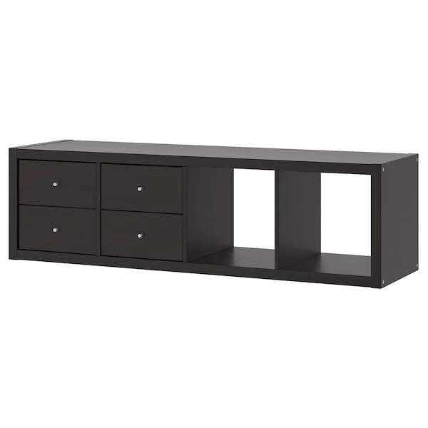 KALLAX shelving unit with 2 inserts, with 4 drawers/black-brown, 147x42 cm