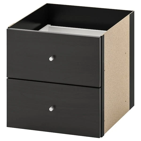 KALLAX shelving unit with 2 inserts, with 4 drawers/black-brown, 147x42 cm