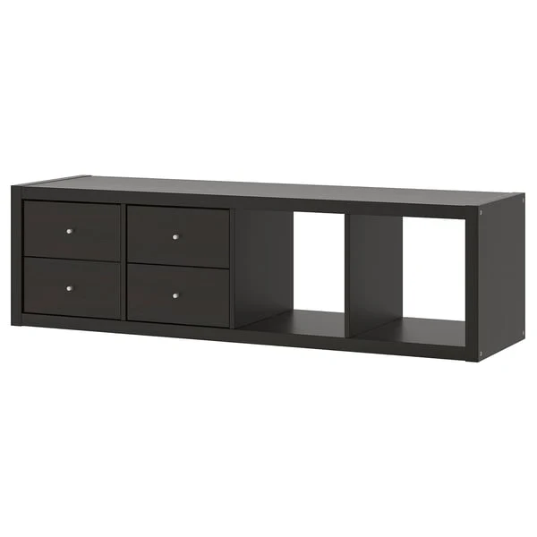 KALLAX shelving unit with 2 inserts, with 4 drawers/black-brown, 147x42 cm