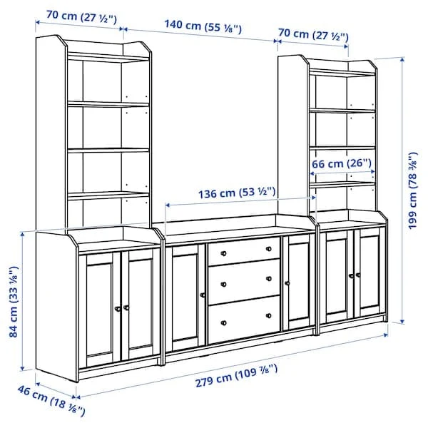 HAUGA storage combination, white, 279x46x199 cm