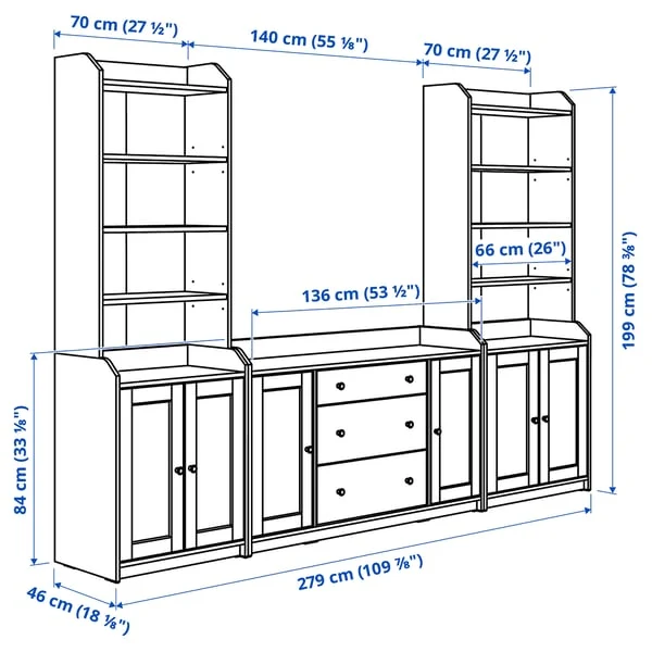 HAUGA storage combination, white, 279x46x199 cm