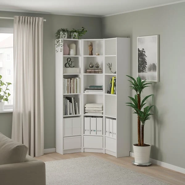 BILLY bookcase combination/crnr solution, white, 95/95x28x202 cm