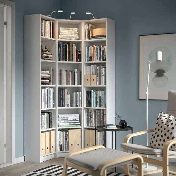 BILLY bookcase combination/crnr solution, white, 95/95x28x202 cm