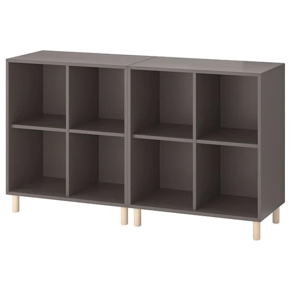 EKET cabinet combination with legs, dark grey/wood, 140x35x80 cm