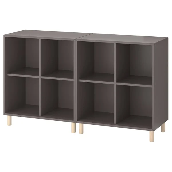 EKET cabinet combination with legs, dark grey/wood, 140x35x80 cm