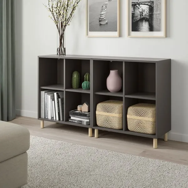 EKET cabinet combination with legs, dark grey/wood, 140x35x80 cm