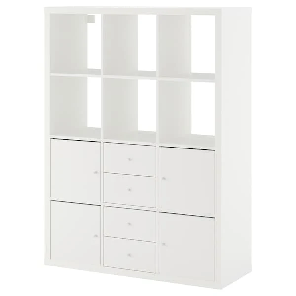 KALLAX shelving unit with 6 inserts, white, 112x147 cm