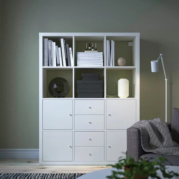 KALLAX shelving unit with 6 inserts, white, 112x147 cm