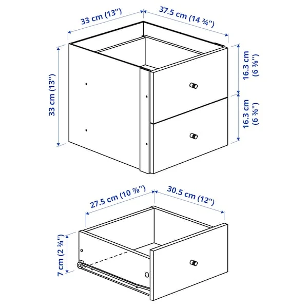 KALLAX shelving unit with 6 inserts, white, 112x147 cm