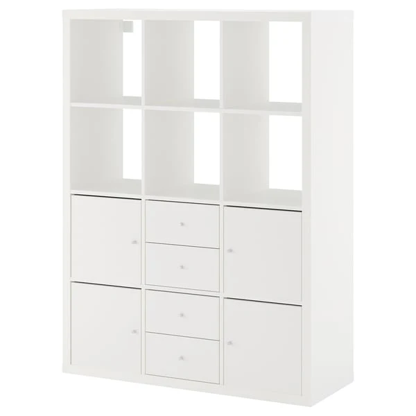 KALLAX shelving unit with 6 inserts, white, 112x147 cm