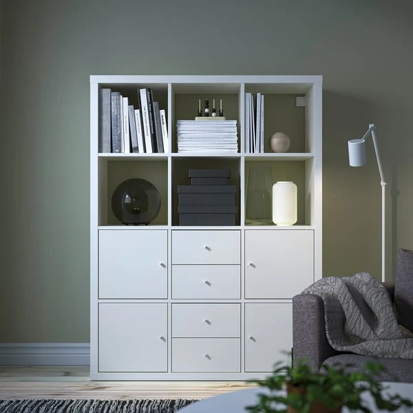 KALLAX shelving unit with 6 inserts, white, 112x147 cm