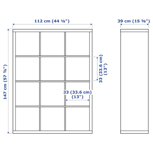 KALLAX shelving unit with 4 inserts, white stained oak effect, 147x112 cm