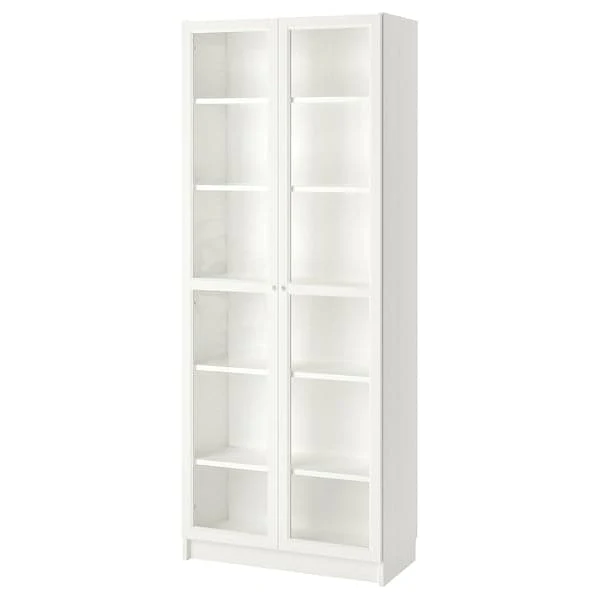 BILLY / OXBERG bookcase with glass-doors, white/glass, 80x41x202 cm