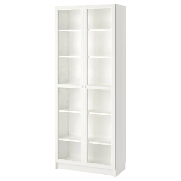 BILLY / OXBERG bookcase with glass-doors, white/glass, 80x41x202 cm