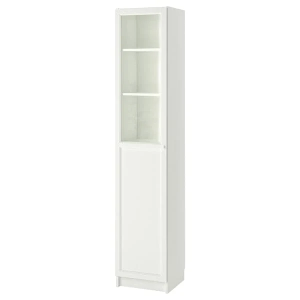 BILLY / OXBERG bookcase with panel/glass door, white/glass, 40x41x202 cm