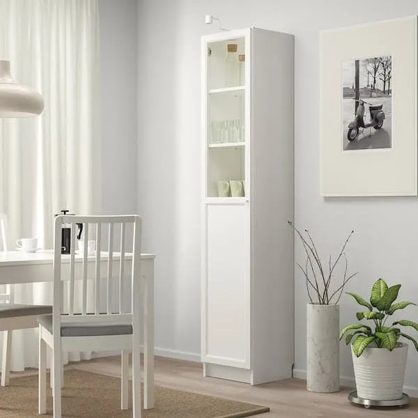 BILLY / OXBERG bookcase with panel/glass door, white/glass, 40x41x202 cm