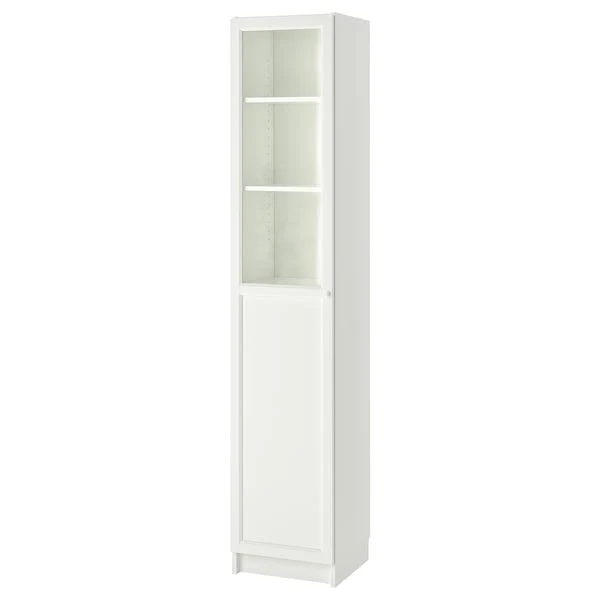 BILLY / OXBERG bookcase with panel/glass door, white/glass, 40x41x202 cm