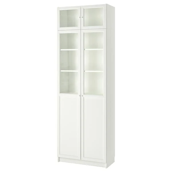 BILLY / OXBERG bookcase w hght ext ut/pnl/glss drs, white/glass, 80x41x237 cm