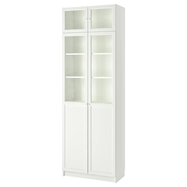 BILLY / OXBERG bookcase w hght ext ut/pnl/glss drs, white/glass, 80x41x237 cm
