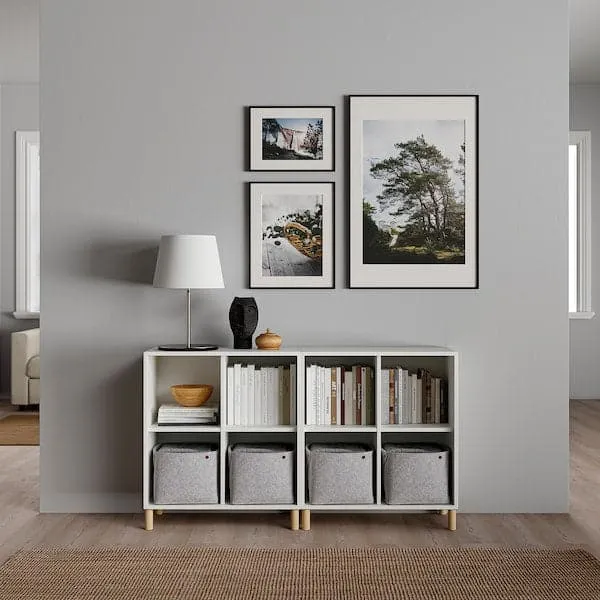 EKET cabinet combination with legs, white/wood, 140x35x80 cm