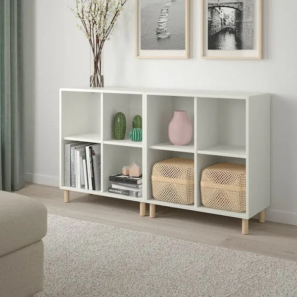 EKET cabinet combination with legs, white/wood, 140x35x80 cm