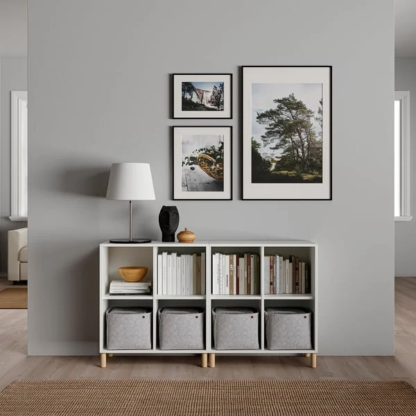 EKET cabinet combination with legs, white/wood, 140x35x80 cm