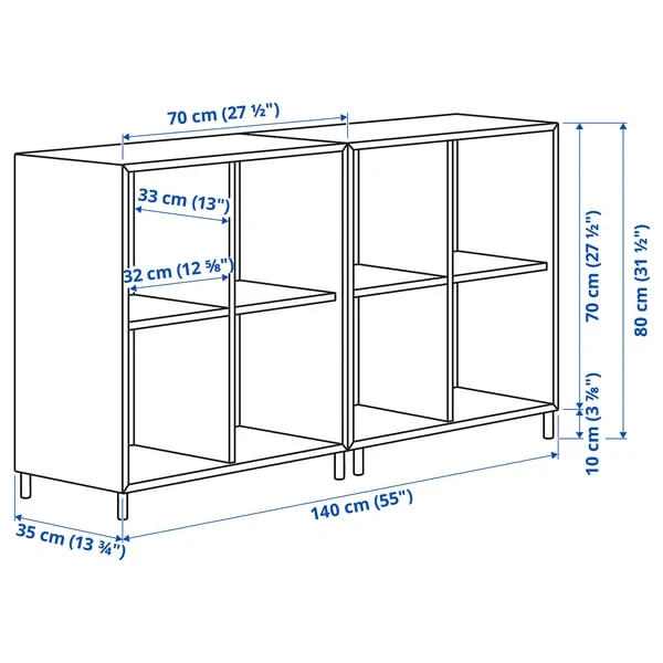 EKET cabinet combination with legs, white/wood, 140x35x80 cm