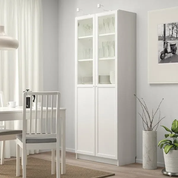BILLY / OXBERG bookcase with panel/glass doors, white, 80x41x202 cm